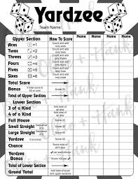 Carte De Score Yardzee Feuille De Pointage Yardzee Cour Yahtzee Score Sheets Yardzee Arcade Games For Sale