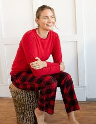 Leveret Women's Red & Black Plaid Flannel Pajama Sets
