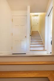 The minimum recommended stair landing length is 36 (or a length and width sufficiently greater than the swing of the door if a wider door is present). After Basement Stairs Moved Back Wider Entry Stairs And Landing Vive