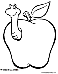 A few boxes of crayons and a variety of coloring and activity pages can help keep kids from getting restless while thanksgiving dinner is cooking. Worm In A Apple Coloring Pages Tropical Fruits Coloring Pages Coloring Pages For Kids And Adults