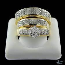 Diamond Wedding 14k Yellow Gold Trio His And Her Bridal Band Engagement Ring Set Aone Wedding Ring Trio Sets Diamond Engagement Ring Set Diamond Wedding Bands