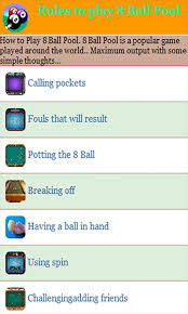 Opening the main menu of the game, you can see that the application is easy to perceive, and also in serious tournaments, there are more strict rules: Amazon Com Rules To Play 8 Ball Pool Appstore For Android