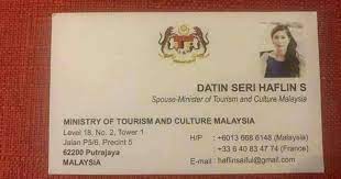 Nazri's wife datin seri haflin nazri aziz said she, her son and another assistant tested positive on tuesday (jan 19), a day after nazri's own test came out positive. Nazri Denies Tourism Ministry Issued Call Cards For Wife Malaysia Malay Mail