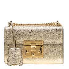 Gucci Gold Metallic Textured Leather Small Padlock Shoulder Bag Gucci Tlc