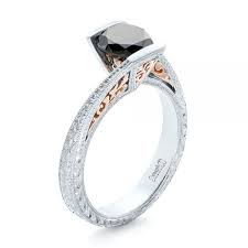 Pear shaped black diamond engagement ring double halo, 14k black gold unique 3.30 carat certified handmade. Custom Two Tone Black Diamond Engagement Ring 102215 Seattle Bellevue Joseph Jewelry