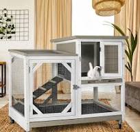 Bunny Hutch COZIWOW 82\" XL Wood Rabbit Hutch - Waterproof Outdoor Bunny  Cage With Cleaning Tray & Ramp (Grey) Rabbit Hutch Indoor