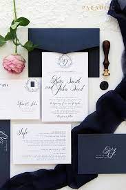 Emily Monogram Navy Wedding Invitation Sets Elegant And Modern Wreath Invitation Sets Na Navy Wedding Invitations Wedding Invitations Wedding Invitation Kits
