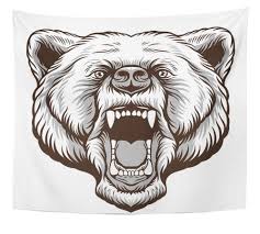 Head Angry Bear Wall Art Hanging Tapestry 60x80 Inch Bear Face Drawing Bear Tattoo Designs Angry Bear