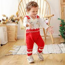 Christmas Sweater Toddler Baby Boy Girl Overalls Suspender Pants Outfits  Solid One Piece Romper Jumpsuits Kids Clothes | Fruugo UK