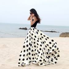 Black And White Polka Dot Maxi Skirt Charming Chiffon Polka Dot Pattern Long Maxi Skirt Black White Skirts At Jollychic Fashion Long Maxi Skirts Style
