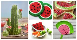 From the pieces of the watermelon that were cut away from the carving use cookie cutters to make cactus pieces for props and flower pieces to decorate with and chop up the remaining watermelon to make your favorite. Watermelon Crafts And Recipes Fun Family Crafts