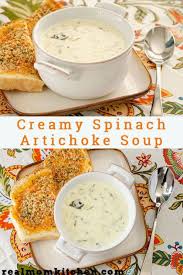 Creamy Spinach Artichoke Soup Real Mom Kitchen Meatless Recipe Creamy Spinach Spinach Artichoke Artichoke Soup