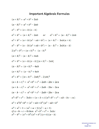 Basic Algebraic Formulas Mathematics For All