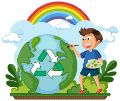 Un niño pintando el símbolo de reciclaje en la tierra | Vector Premium