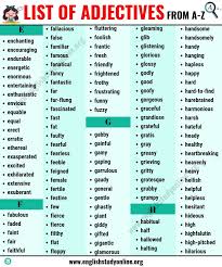 List Of Adjectives A Huge List Of 900 Adjectives From A To Z For Esl Learners English Study Online List Of Adjectives Adjectives English Study