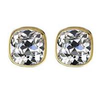 4.00 carats tw. (7.5mm) Antique Cushion Harro Gem Moissanite Bezel Stud  Earrings 14k Yellow Gold