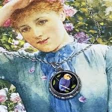 Sterling Silver Morpho Butterfly Wing Set Kingfisher Bird Pendant C1920  Antique