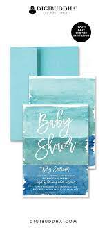Aqua Blue Ombre Baby Shower Invitations In Watercolor Shades Of Aqua Watercolor Baby Shower Invitations Watercolor Baby Shower Baby Shower Invitations For Boys