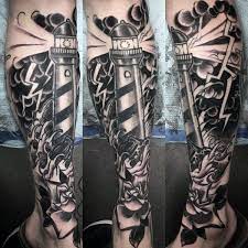 There have been many a sailor that has died at sea because they couldn't find the lighthouse. 40 Traditional Lighthouse Tattoo Designs For Men Old School
