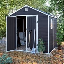 What do you do with all the stuff that won't fit in your garage, basement, or attic? Billyoh Ashford Apex Plastic Garden Storage Shed Including Foundation Kit Grey Garden Buildings Direct