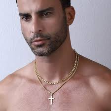 Gold Cross Chain Men Men's Cross Necklace 1/2 Ct Tw Diamonds 10K Yellow  Gold Kay