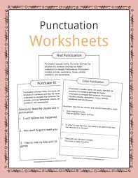 Punctuations are the marks, such as period ( full stop ), comma and semicolon, used in writting to seperate sentences and their elements and to clarify. Punctuation Examples Worksheets Description For Kids