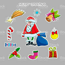 Weihnachtliche Sticker Set Vektorhandgemalte Cliparts Santa