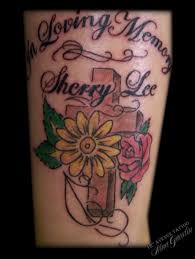 Cross And Flowers With Name And Swirls In Loving Memory Memorial Color Tattoo By Nina Gaudin Of 12th Avenue Tattoo In Nam Tattoos Color Tattoo Tattoo Work