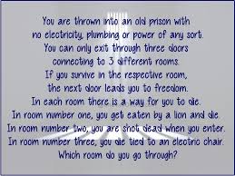 Logical Riddle Which Room Do You Go Through To Escape Prison Bhavinionline Com Prison Riddles With Answers Clever Riddles
