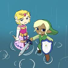 senzo6700, link, tetra, nintendo, the legend of zelda, the legend of zelda:  the wind waker, pointy hat, highres, 1boy, 1girl, annoyed, blonde hair,  blue eyes, boots, bow (weapon), brown footwear, cosplay, costume