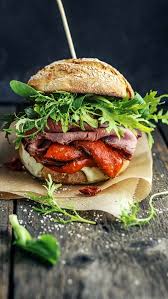 Father S Day Special Roast Beef Burger With Roasted Peppers Horseradish Cream Roast Beef Burger Stuffed Peppers Beef Burger