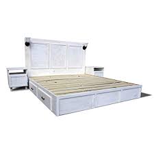 Signature design willowton whitewash wood queen panel bed by ashley. Storage Platform Bed Frame And Headboard Bedroom Set Shabby Chic And Rustic White Wash Finish Bed Frame With Drawers Pricepulse