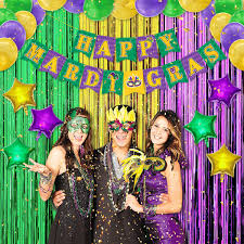 Set Decorations Party Gras Mardi Happy Favors Carnival Orleans New Supplies Shower Baby Birthday Party Masquerade Theme Gras Mardi For Balloons Party Foil Star Backdrop Curtains Fringe Foil Purple Gold Green Banner