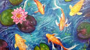 Here we discuss koi pond construction in some detail, using as an example, a formal stock pond recently the pond featured below is an above ground pond utilising modern gravity filtration, and is heated. Koi Fish Lily Pond Acrylic Painting Live Tutorial Youtube