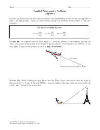 From an airplane at an altitude of 1200 m the angl e of depression to a building on the ground measures 28. Applied Trigonometry Problems Worksheet For 9th 12th Grade Lesson Planet