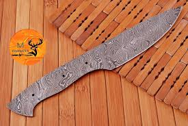 CUSTOM HANDMADE FORGED DAMASCUS STEEL BLANK BLADE SKINNING HUNTING SURVIVAL  1415