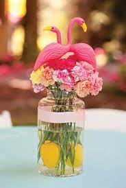 Tropical Flamingo First Birthday Bash Budget Friendly Hostess With The Mostess Pink Flamingo Party Flamingo Party Flamingo Centerpiece