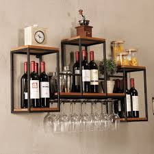 Industrial Wall Mounted Loft Retro Iron Metal Wine Rack Shelf Wine Rack Shelf Wine Glass Storage Metal Wine Rack