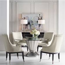 Unger Modern Classic Scalloped Silver Round Glass Top Dining Table Luxury Dining Luxury Dining Room Glass Top Dining Table