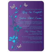 Wedding Invitation Turquoise Blue Purple Silver Flowers Butterflies Turquoise Wedding Invitations Purple Wedding Invitations Wedding Invitations