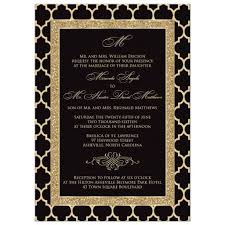 Black And Gold Wedding Card Design Monogrammed Wedding Invitation Black Gold Quatrefoil Scroll Faux Glitter Monogram Wedding Invitations Black And Gold Invitations Gold Wedding Invitations