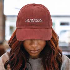 Vintage christelijke geborduurde corduroy hoed