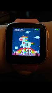 My New Fitbit Versa I Looove The Peach Rose Gold Look Plus The Customizable Watch Face How Cute It That Unicorn Fitbit Watch Faces Clock Face