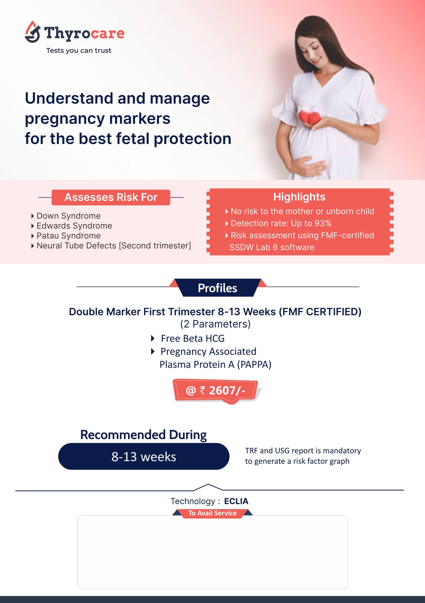 DOUBLE MARKER FIRST TRIMESTER 8-13 WEEK (FMF CERTIFIED)
