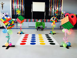 Decoration ideas for 80s theme party. 80 S Party Dance Floor And Stage 80s Theme Party 80s Party Decorations Party Themes