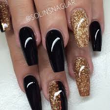 Black And Gold Glitter Coffin Nails Gold Black Nail Designs Black And Gold Cute Acrylic Nail Designs Black And Gold Nail Nails Woman Gold Nail Designs Gold Acrylic Nails Black Nail Designs