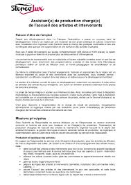 Nos consultants apec sont à vos côtés. Assistant E De Production Charge E De L Accueil Des Artistes Et Int