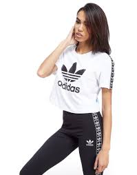 Black Adidas Crop Top Adidas Originals Tape Crop T Shirt White Black 25 Gbp White Adidas Fashion Clothes For Women
