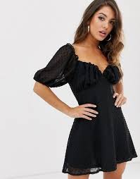 Missguided Dobby Milkmaid Mini Dress In Black Asos Mini Dress Short Dresses Casual Black Dresses Casual