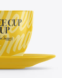 Glossy Coffee Cup W Plate Mockup In Cup Bowl Mockups On Yellow Images Object Mockups